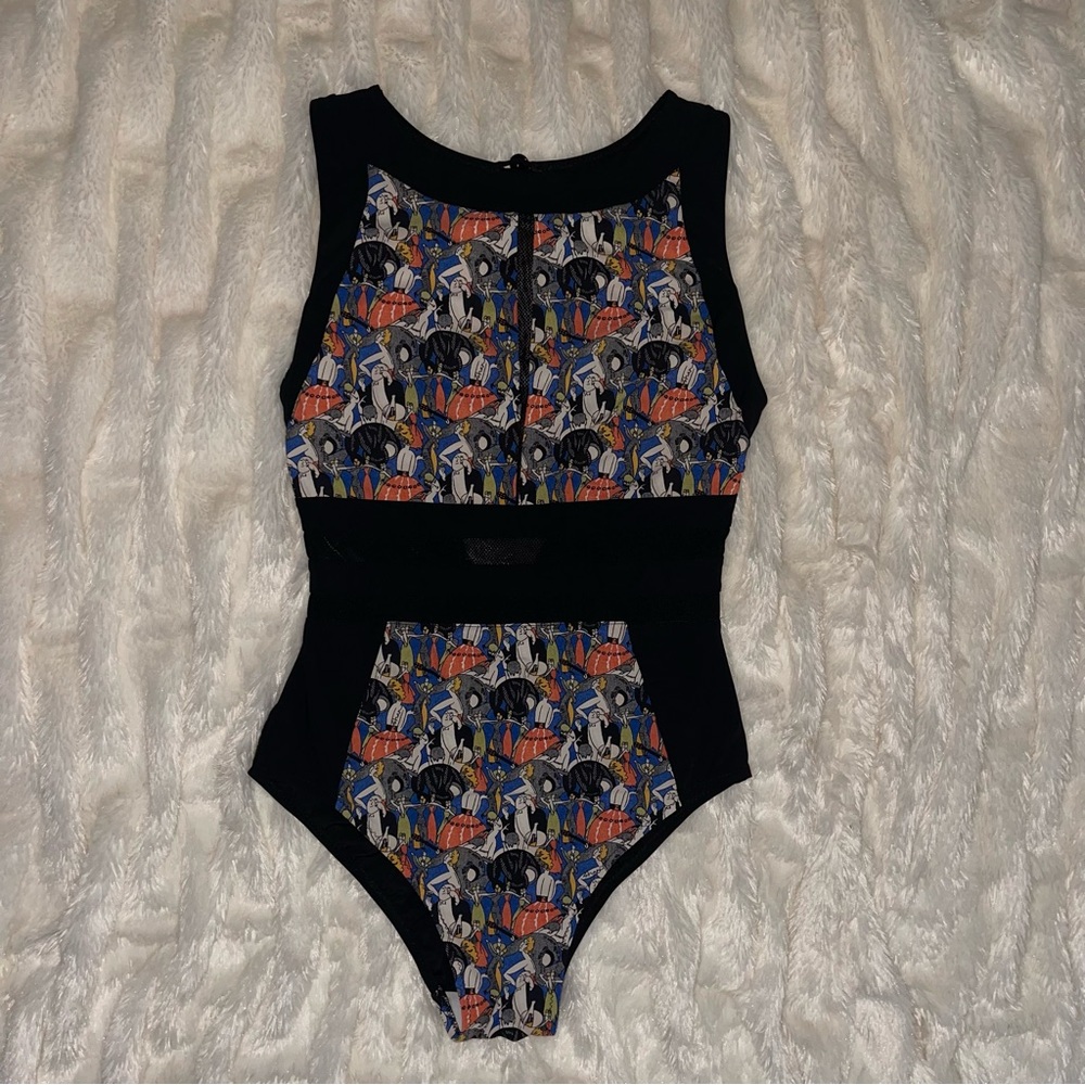 SHAN One Piece with Black and Colorful Abstract Design Womens Size 12